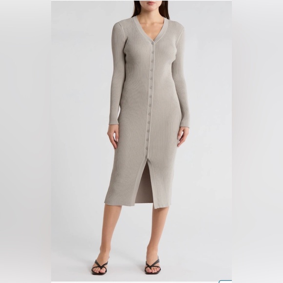 1. State Dresses & Skirts - 40.  1. State $99 Rib Knit Cardigan Midi Dress in soft grey